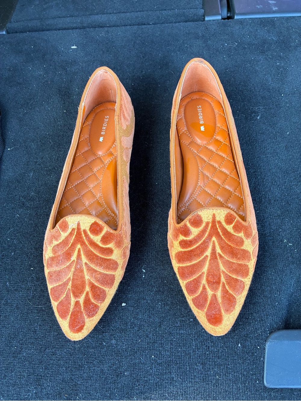 Birdies Burnt Orange Suede Pointed-Toe Flats